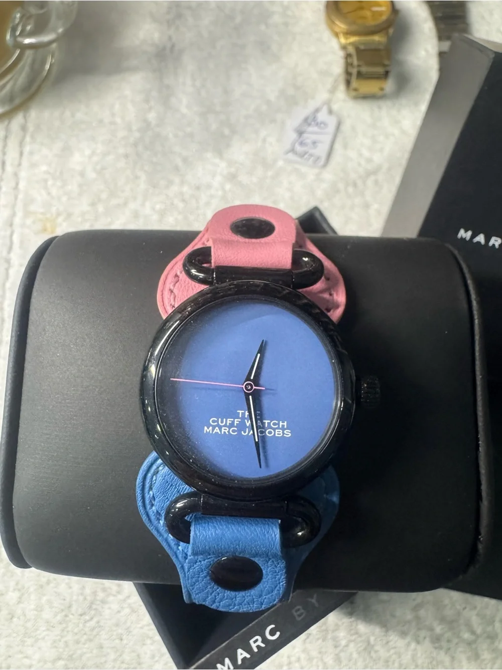 #205 Marc Jacobs Two-Tone Cuff Watch in Blue Dial and Pink Strap